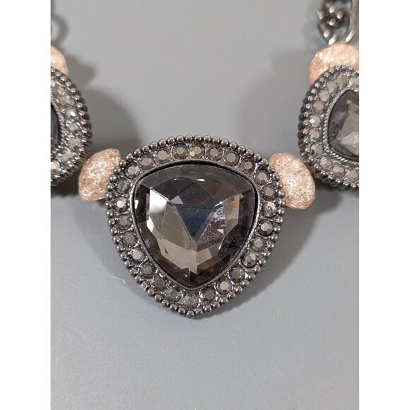 Simply Vera Wang Gray Triangle Glass Cabochon Rhinestone Statement Necklace Bold - Picture 3 of 7